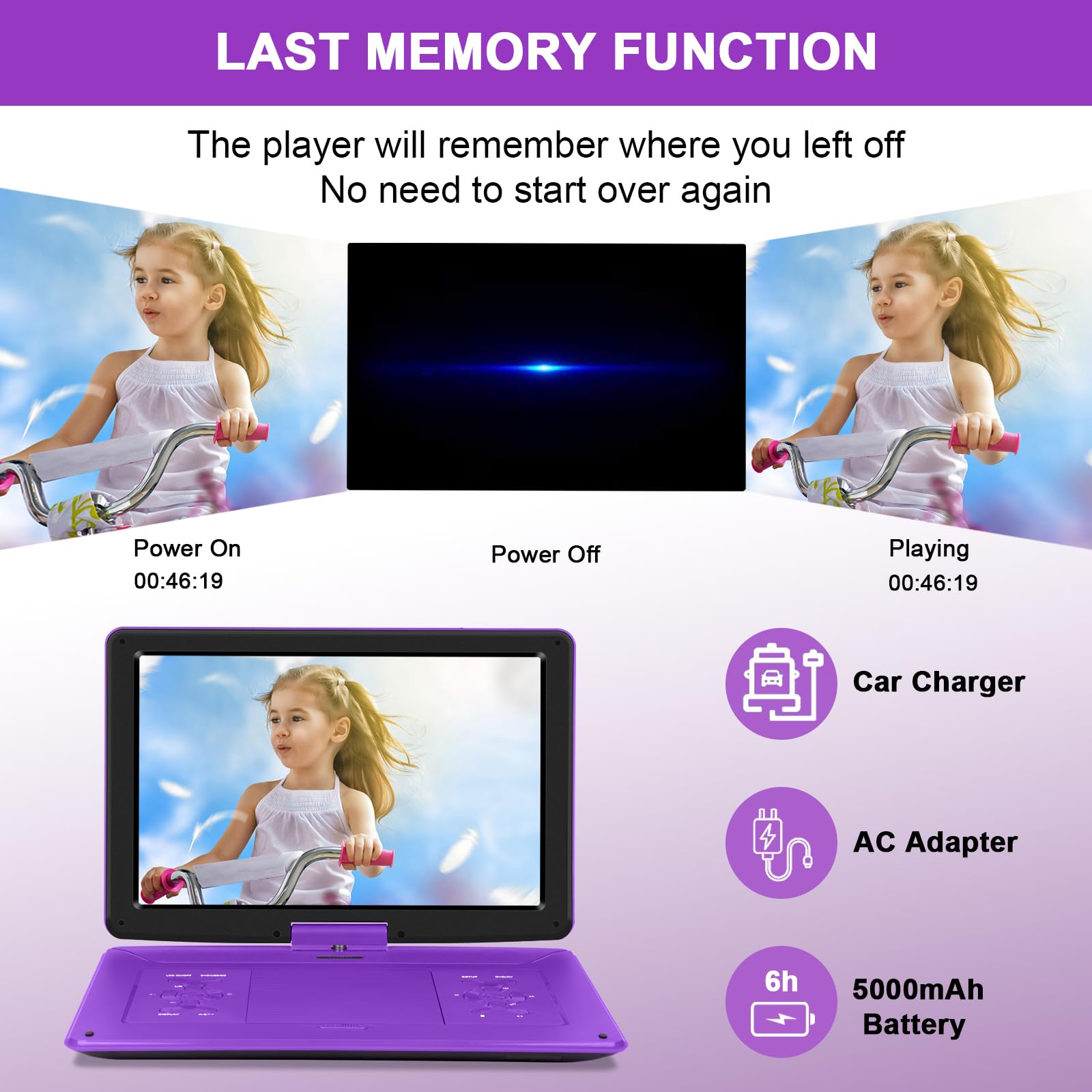 ???????????? 17.9'' Portable Dvd Player With 15.6'' Large Swivel Screen, 6 Hours Battery Dvd Player Portable With Car Charger An